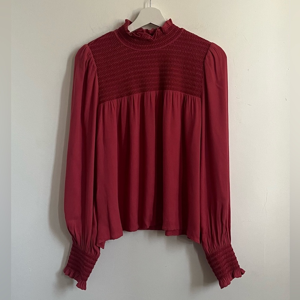 Aritzia Wilfred Nessie Blouse Rose Mauve Sz M Mock Neck Victorian Renfair Femini